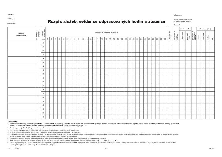 Rozpis služeb, evidence odpracovaných hodin a absence
