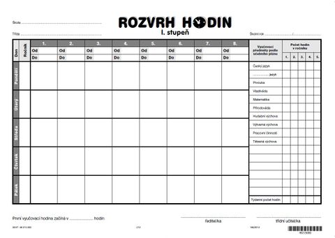 Obrázek produktu: Rozvrh hodin - 1.stupeň (s předměty)