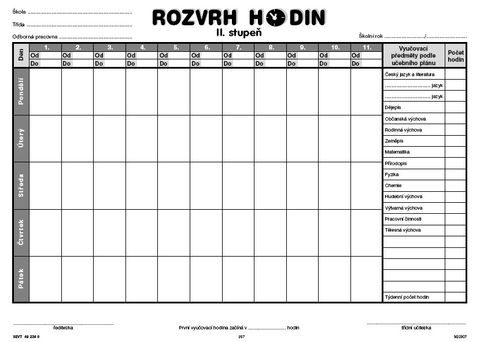 Obrázek produktu: Rozvrh hodin - 2.stupeň (s předměty)