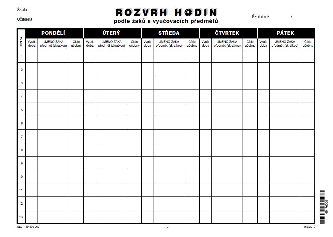 Rozvrh hodin podle žáků a vyučovacích předmětů