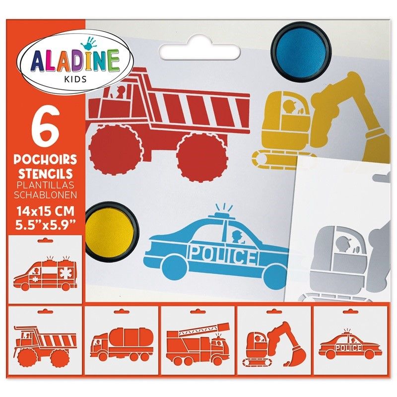 Šablony Aladine, 14 x15 cm, 6 ks - Dopravní prostředky