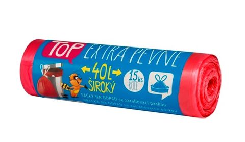 Obrázek produktu: Sáčky do koše HDPE TOP 40 l - červené (15 ks) - se zatahovací páskou