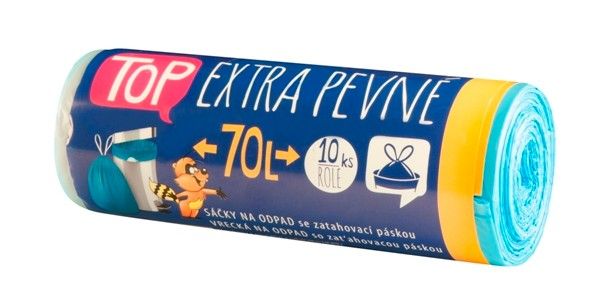 Levně Sáčky do koše HDPE TOP 70 l - modré (10 ks) - se zatahovací páskou