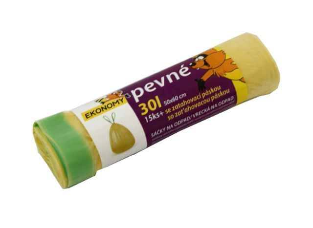 Sáčky na odpad HDPE 30 l - žluté (15 ks) - zatahovací