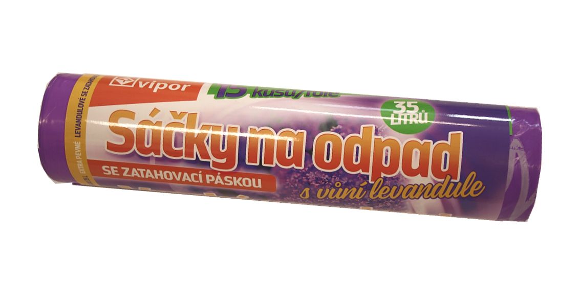 Sáčky na odpad LDPE 35 l - fialové s vůni levandule (15 ks) - zatahovací