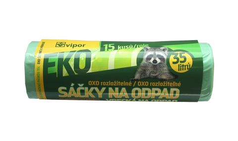 Obrázek produktu: Sáčky na odpad LDPE 35 l - zelené (15 ks) - zatahovací