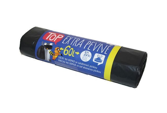 Sáčky na odpad LDPE Extra TOP 60 l - černé (10 ks) - se zatahovací páskou