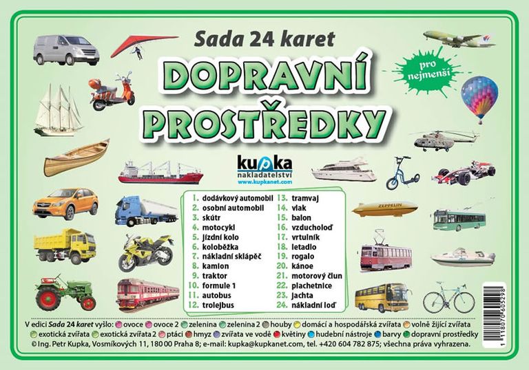 Levně Sada 24 karet - dopravní prostředky