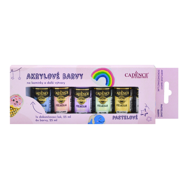 Sada akrylových barev Cadence - pastelové odstíny, 6 × 25 ml + dokončovací lak
