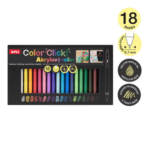 Obrázek produktu: Sada akrylových gelových rollerů APLI - Color Click, 18 ks, Full Collection, mix barev