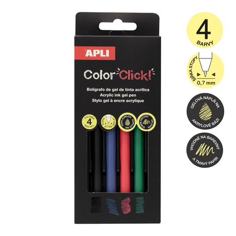 Obrázek produktu: Sada akrylových gelových rollerů APLI - Color Click, 4 ks, Basic, mix barev