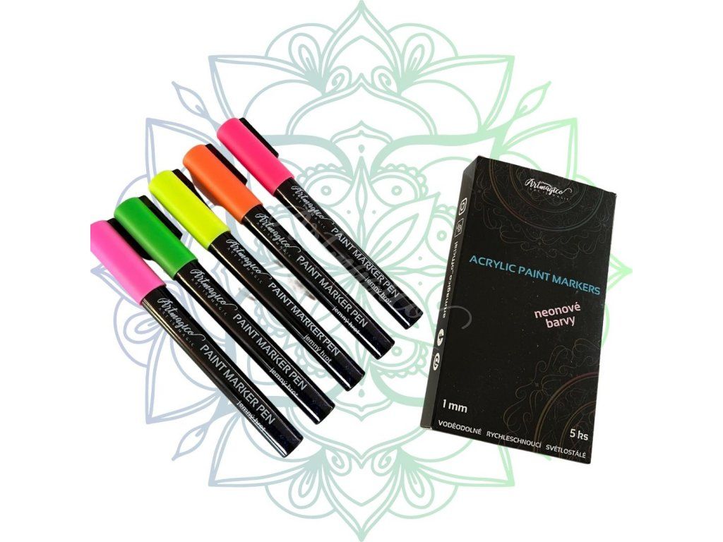 Sada akrylových popisovačů Artmagico s jemným hrotem UNI BASIC (0,9 - 1,3 mm), NEONOVÉ - 5 ks