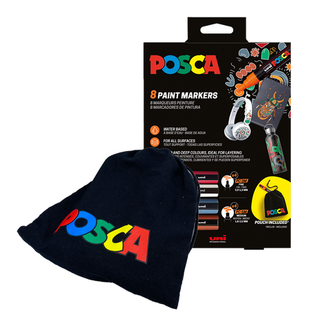 Obrázek produktu: Sada akrylových popisovačů POSCA - PC-3M/ PC-5M, s bavlněným pytlíkem - 4 ks, mix barev - 8 ks
