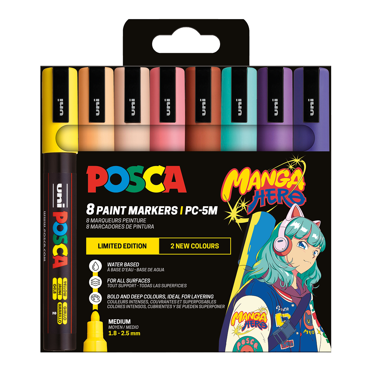 Sada akrylových popisovačů POSCA - PC-5M, Manga Hero - Limitovaná edice, 1,8 - 2,5 mm, mix barev - 8