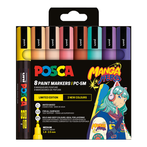 Obrázek produktu: Sada akrylových popisovačů POSCA - PC-5M, Manga Hero - Limitovaná edice, 1,8 - 2,5 mm, mix barev 8ks