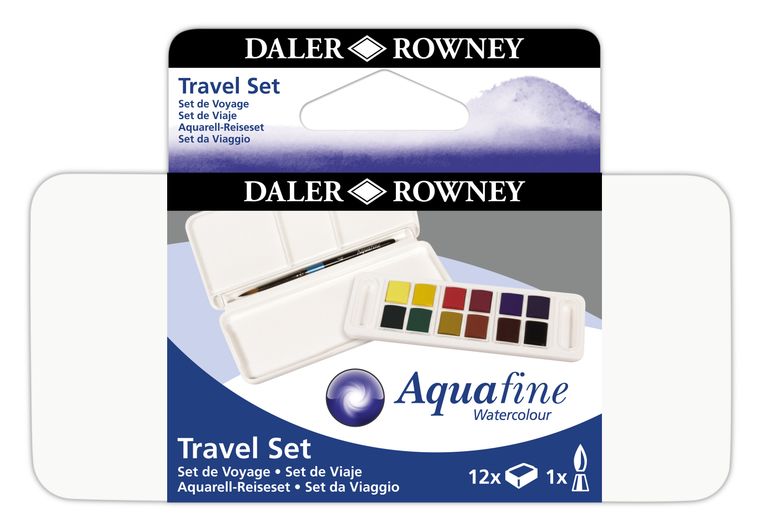 Sada akvarelových barev Daler-Rowney - cestovní box - 12 x 1/2 pánvička + štětec