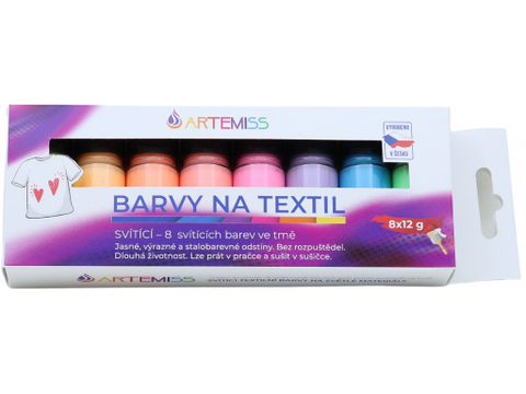 Obrázek produktu: Sada barev na světlý textil 8 x 12 g SVÍTÍCÍ VE TMĚ