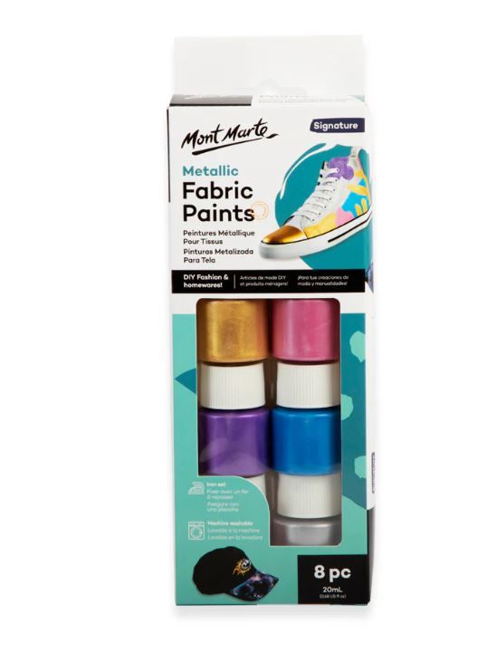 Sada barev na textil METALLIC Mont Marte, 8 x 20ml, papírový obal