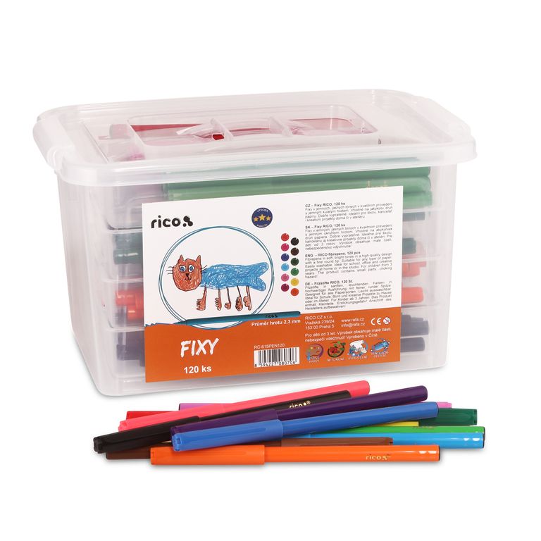 Sada fixů RICO v boxu, hrot 2,5 mm, sada 120 ks (12 x 10 barev)