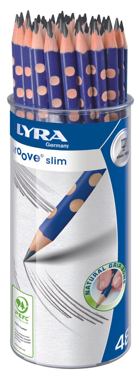 Obrázek produktu: Sada grafitových tužek Lyra GROOVE Slim v kelímku, trojhranné, 48 ks
