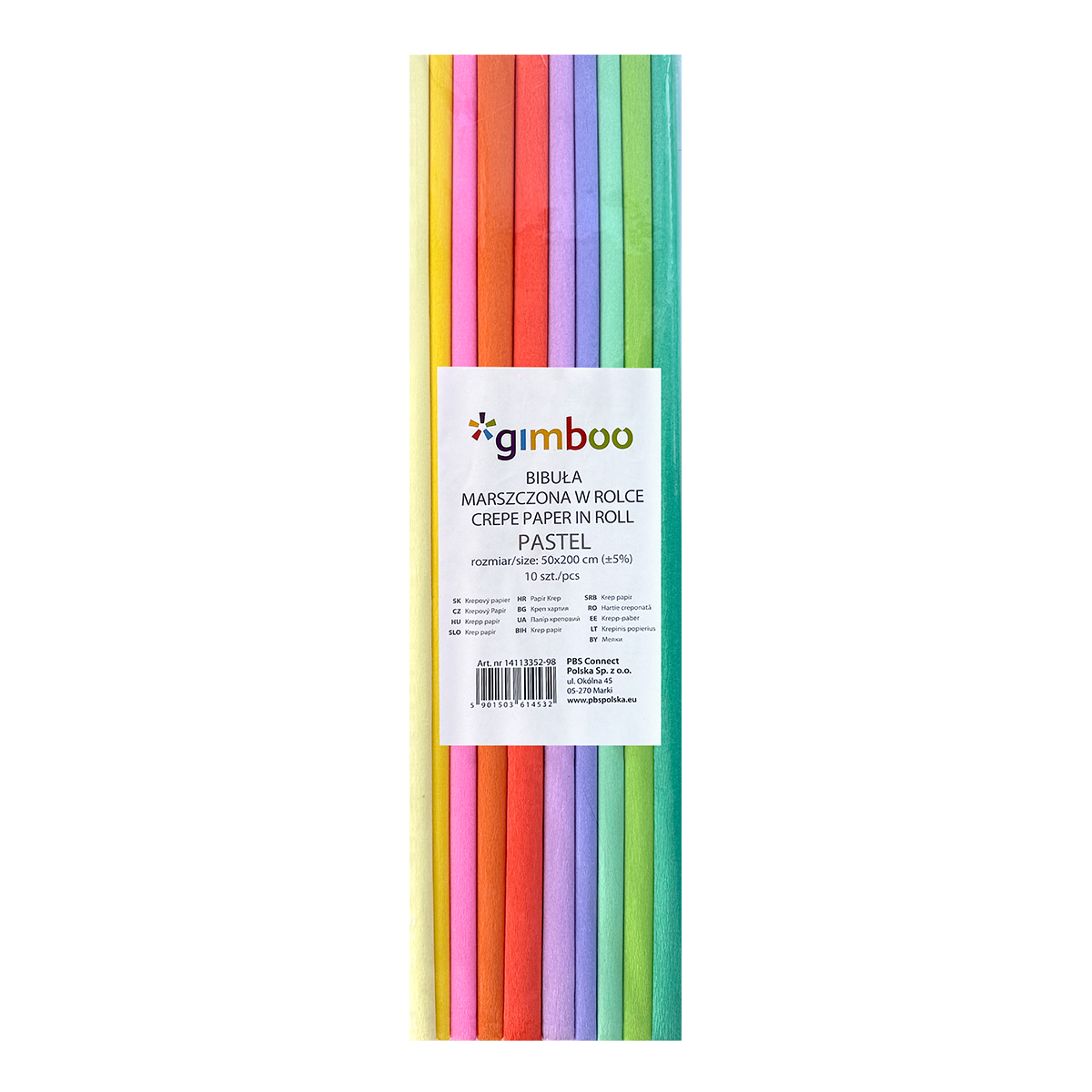 Sada krepových papírů, 50 × 200 cm, 10 ks, mix pastelových barev