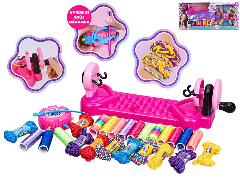 Sada na pletení náramků s pletacím stavem a provázky