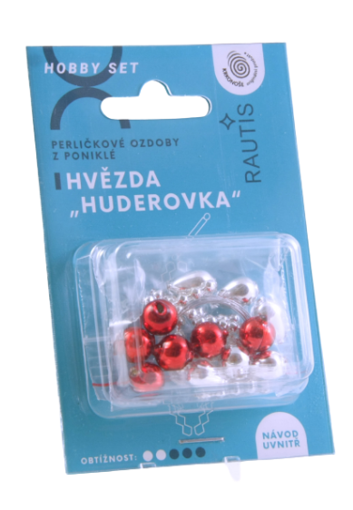 Sada na výrobu ozdoby z perliček - Huderovka - stříbrná/červená