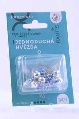 Obrázek produktu: Sada na výrobu ozdoby z perliček - Jednoduchá hvězda - stříbrná/modrá