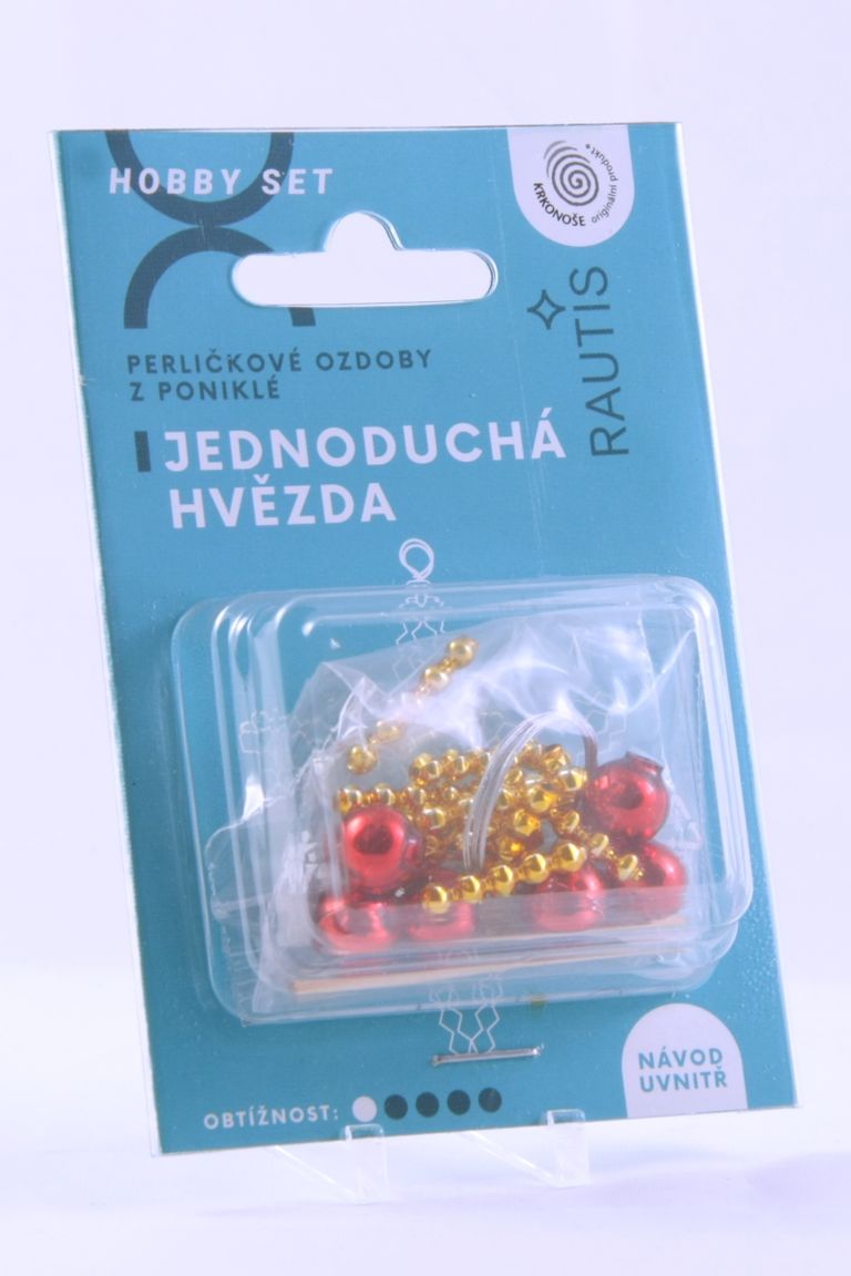 Sada na výrobu ozdoby z perliček - Jednoduchá hvězda - zlatá/červená