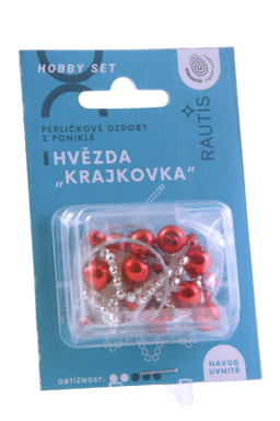 Obrázek produktu: Sada na výrobu ozdoby z perliček - Krajkovka - stříbrná/červená/bílá