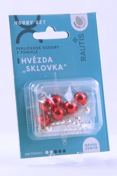 Obrázek produktu: Sada na výrobu ozdoby z perliček - Sklovka - červená/bílá/stříbrná