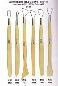 Sada nástrojů - dokončovací očka s drátkem a dřevěné špachtle (6 kusů, výška 20 cm)