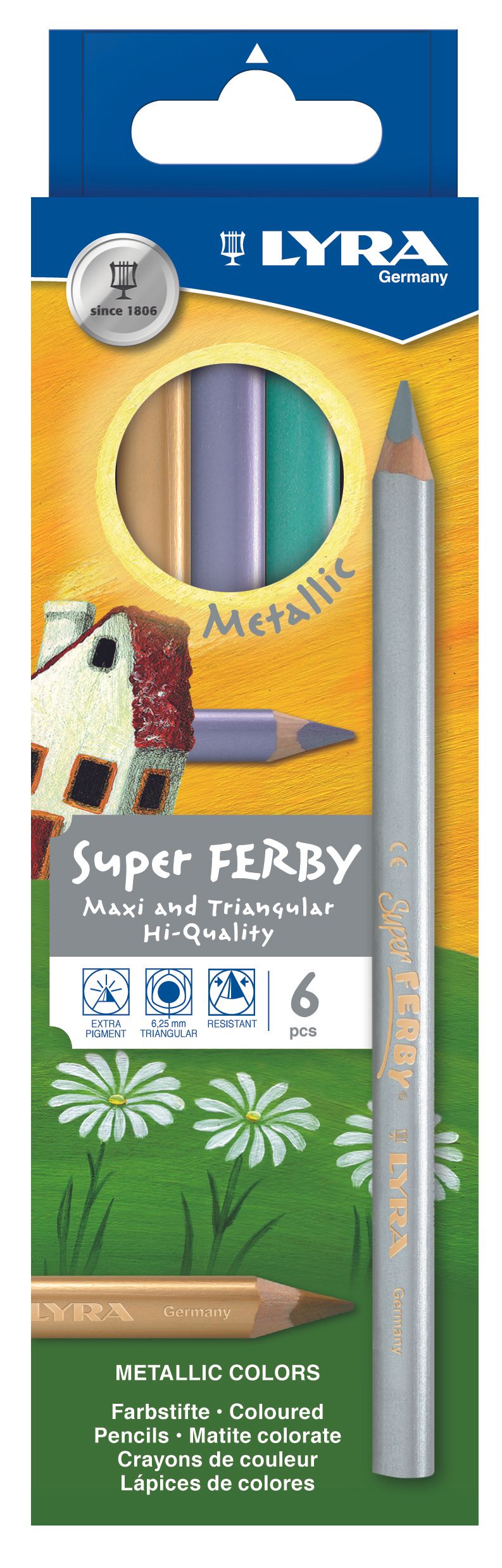 Sada pastelek Lyra Super Ferby JUMBO, trojhranné - Metalické barvy, 6 ks