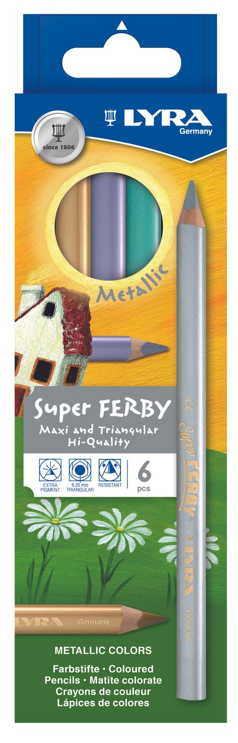 Obrázek produktu: Sada pastelek Lyra Super Ferby JUMBO, trojhranné - Metalické barvy, 6 ks