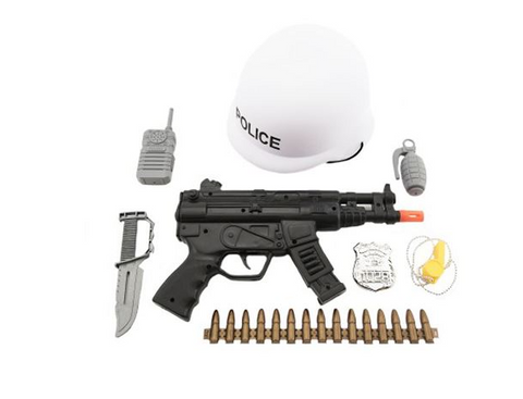 Obrázek produktu: Sada policie helma + samopal na setrvačník s doplňky