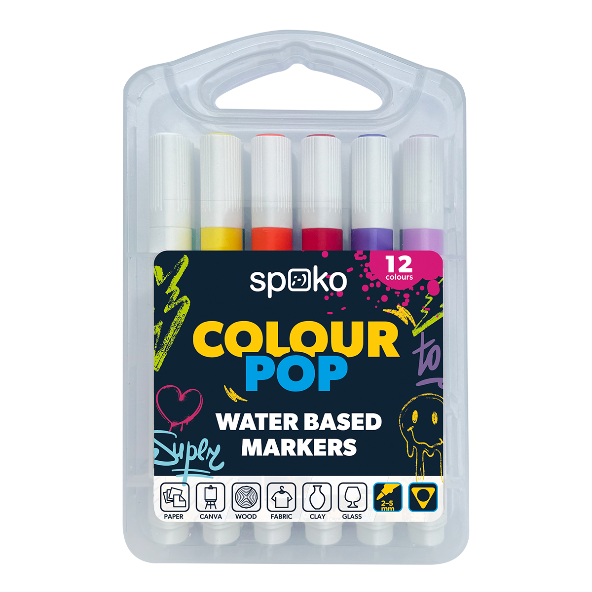 Sada popisovačů na různé povrchy SPOKO - COLOUR POP, 2 - 5 mm, 12 ks, mix barev