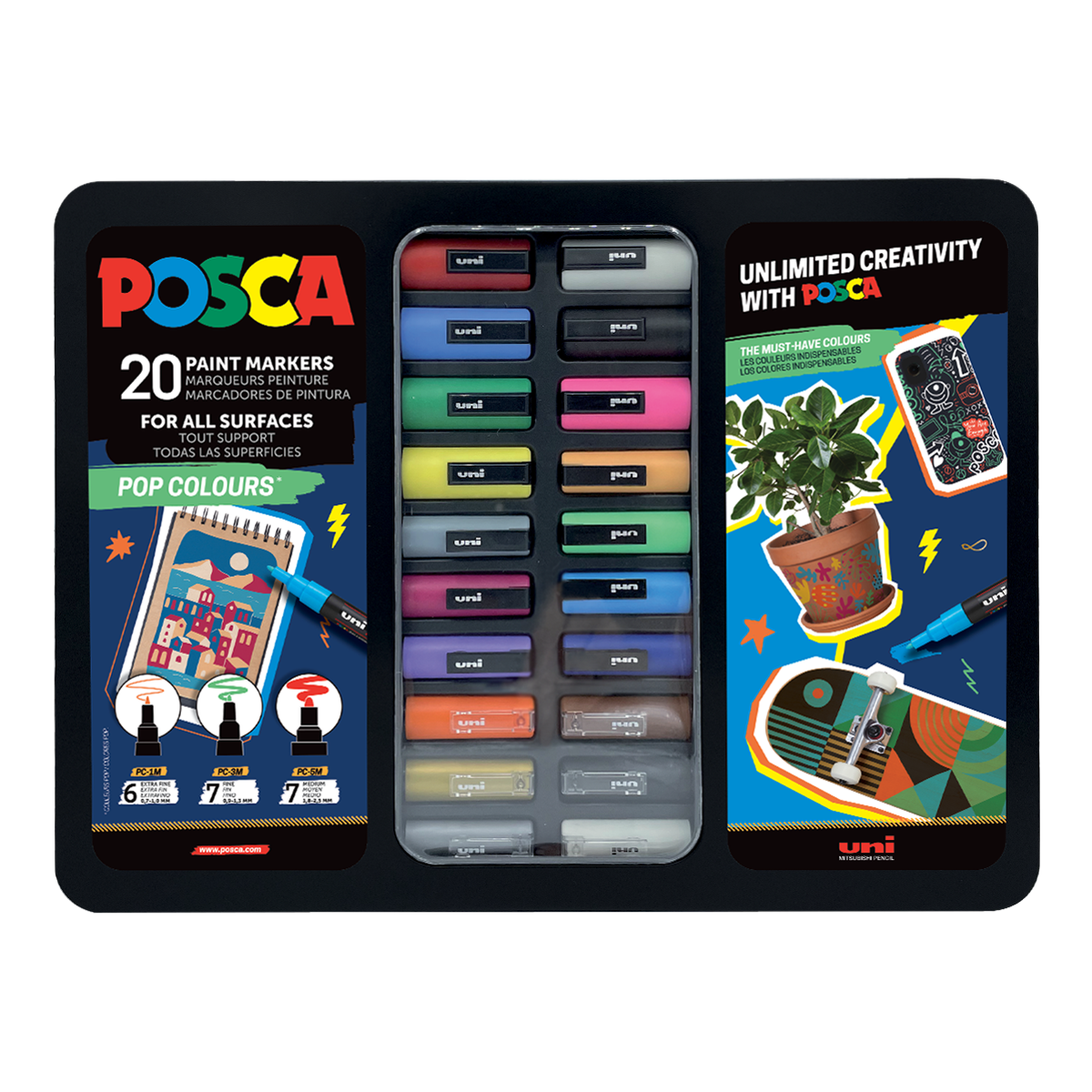 Sada popisovačů POSCA POP, PC-1M/PC-3M/PC-5M - mix 20 barev