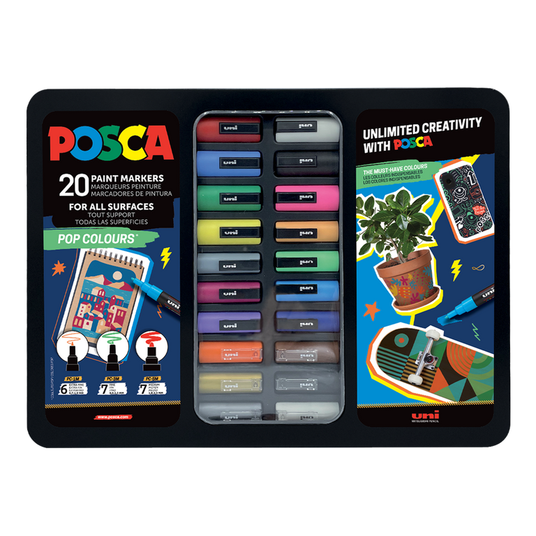 Posca sada popisovačů PC-1M/PC-3M/PC-5M, POP, PC-1M: 6 ks, PC-3M: 7 ks, PC-5M: 7 ks, mix barev (20 ks) POSCA