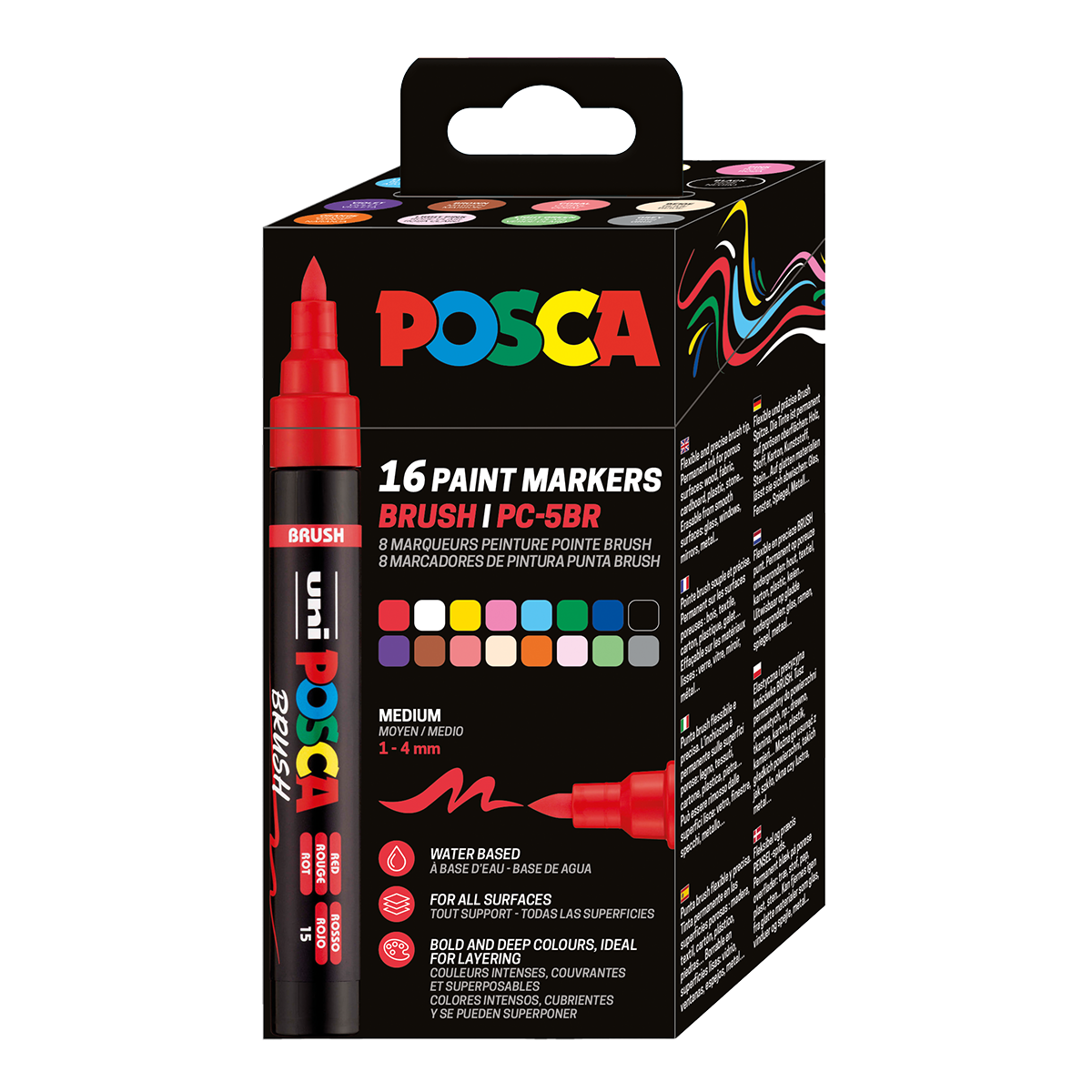 Sada štětcových popisovačů POSCA - PC-5BR, 1 - 4 mm, mix barev - 16 ks