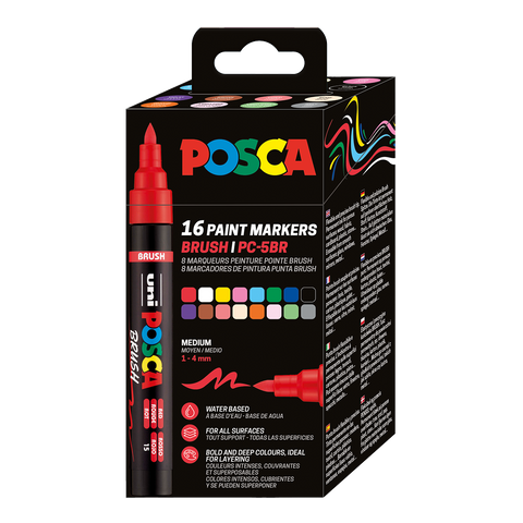 Obrázek produktu: Sada štětcových popisovačů POSCA - PC-5BR, 1 - 4 mm, mix barev - 16 ks