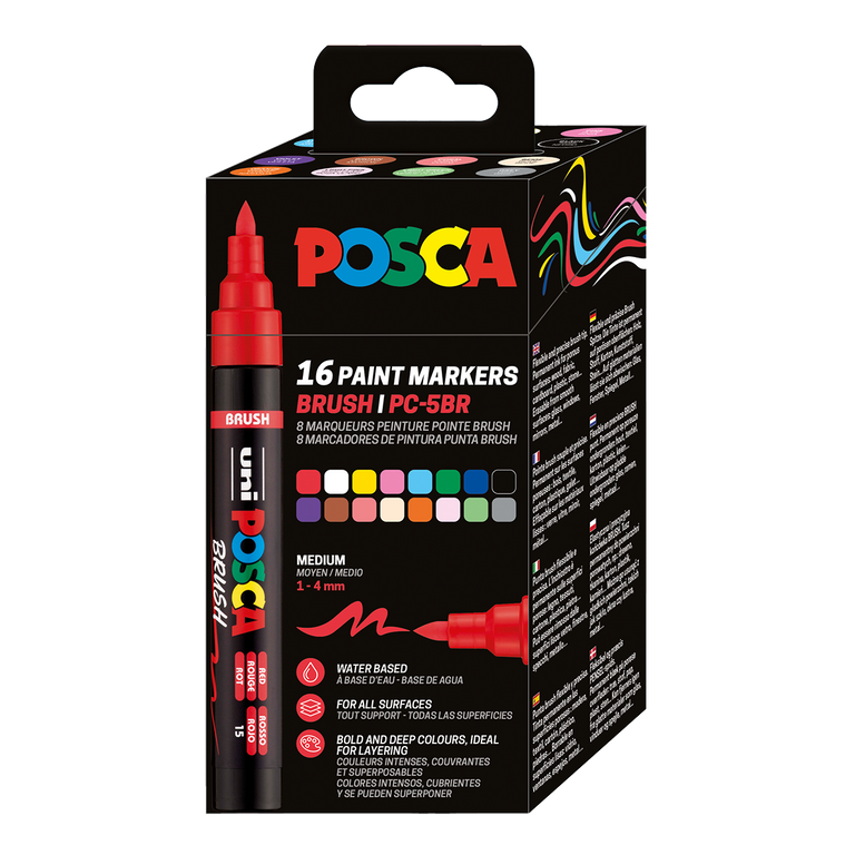 Sada štětcových popisovačů POSCA - PC-5BR, 1 - 4 mm, mix barev - 16 ks