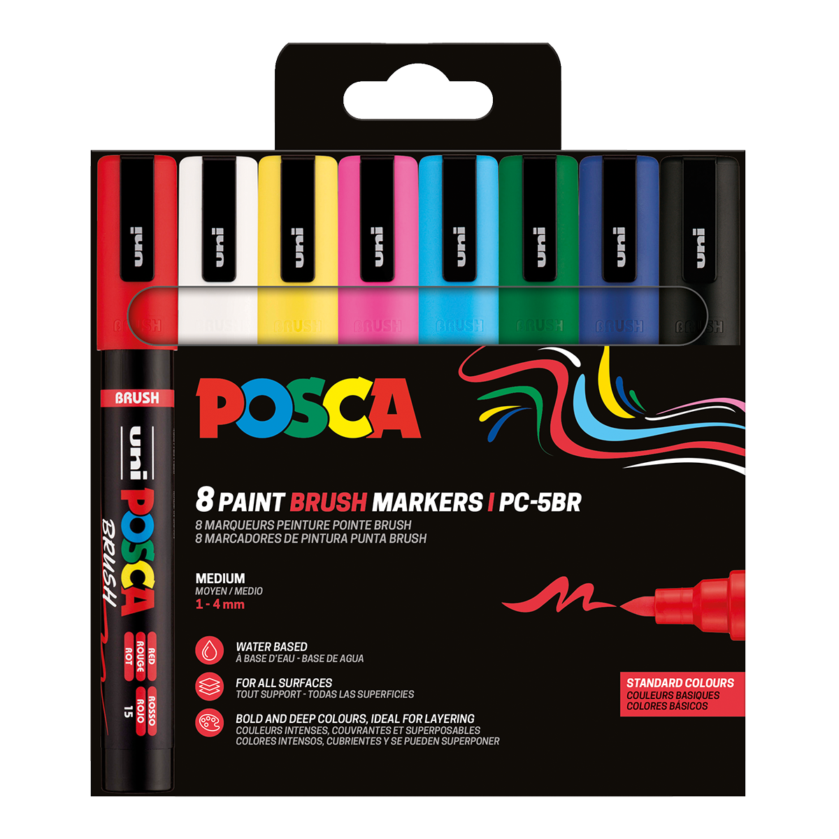 Sada štětcových popisovačů POSCA - PC-5BR, 1 - 4 mm, základní barvy - 8 ks