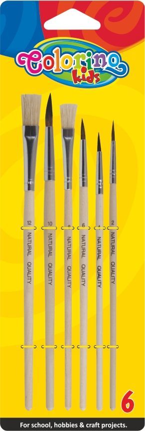 Obrázek produktu: Sada štětců Colorino - 6 ks (kulatý 2, 4, 6, 8, plochý 10, 12)