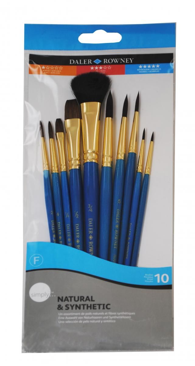 Sada štětců  Daler-Rowney - Simply, 10 ks (kulaté a ploché)