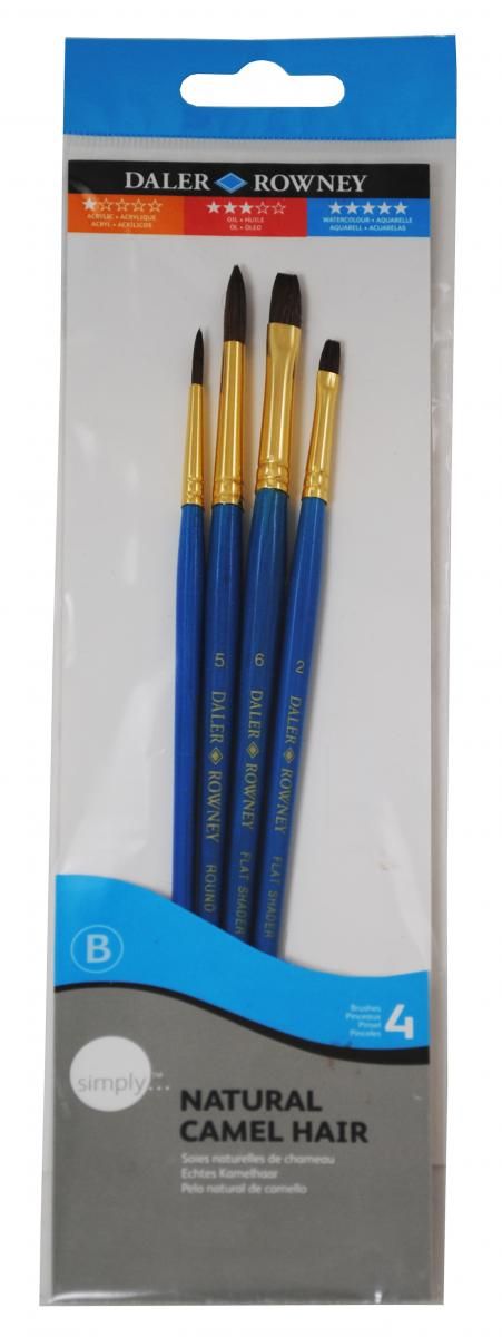 Sada štětců  Daler-Rowney - Simply, 4 ks (kulatý 2 a 5 + plochý 2 a 6)