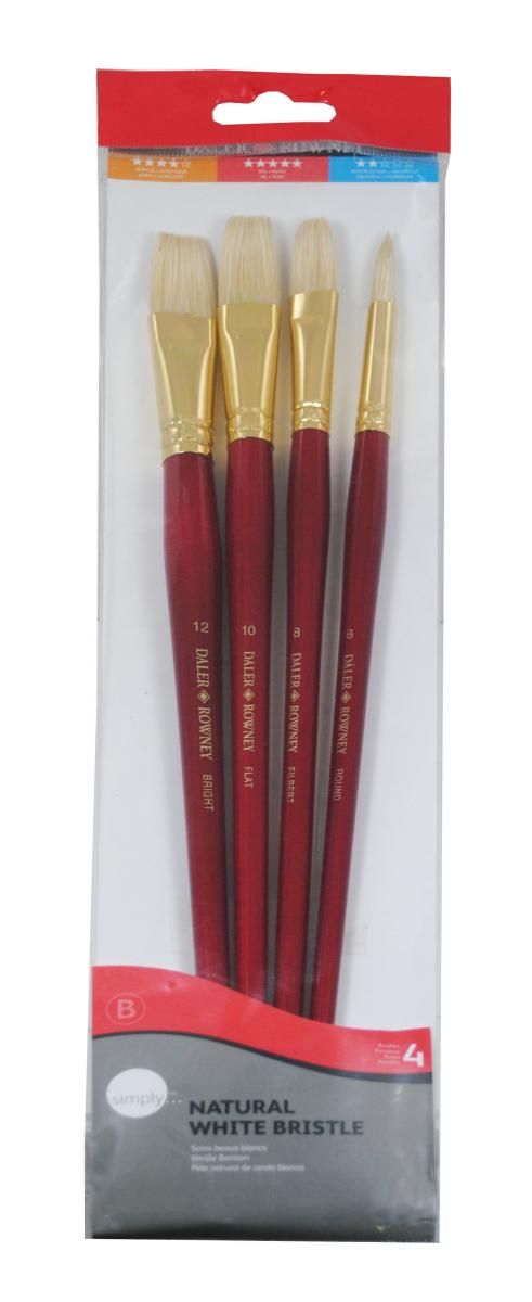 Sada štětců  Daler-Rowney - Simply, 4 ks (kulatý 8 + plochý  8, 10 a 12)