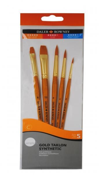 Sada štětců  Daler-Rowney - Simply, 5 ks (kulatý 2, 4 a 6, plochý 8 a 12)