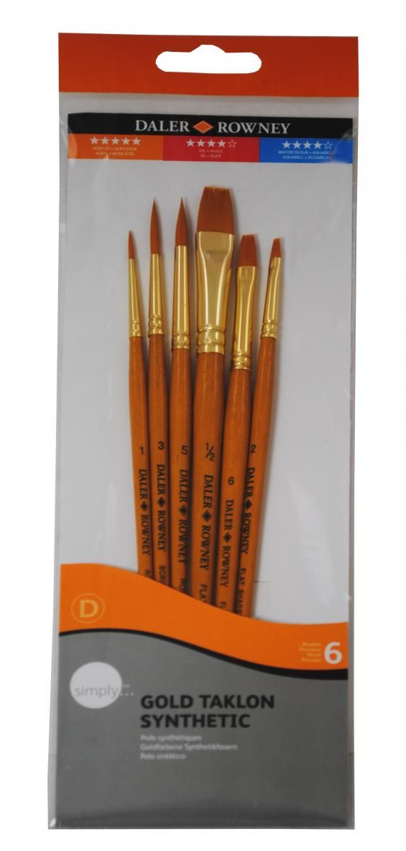 Sada štětců  Daler-Rowney - Simply, 6 ks (kulatý 1, 3 a 5, plochý 2, 6 a 1/2)