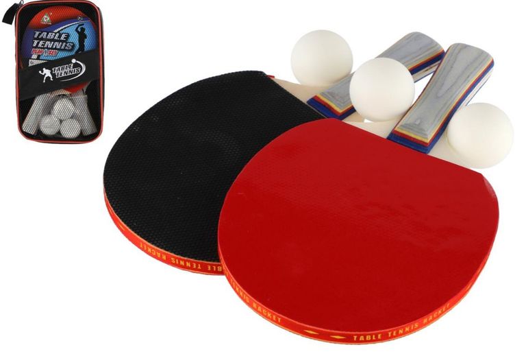 Sada na stolní tenis: 2 pálky + 3 míčky v pouzdru