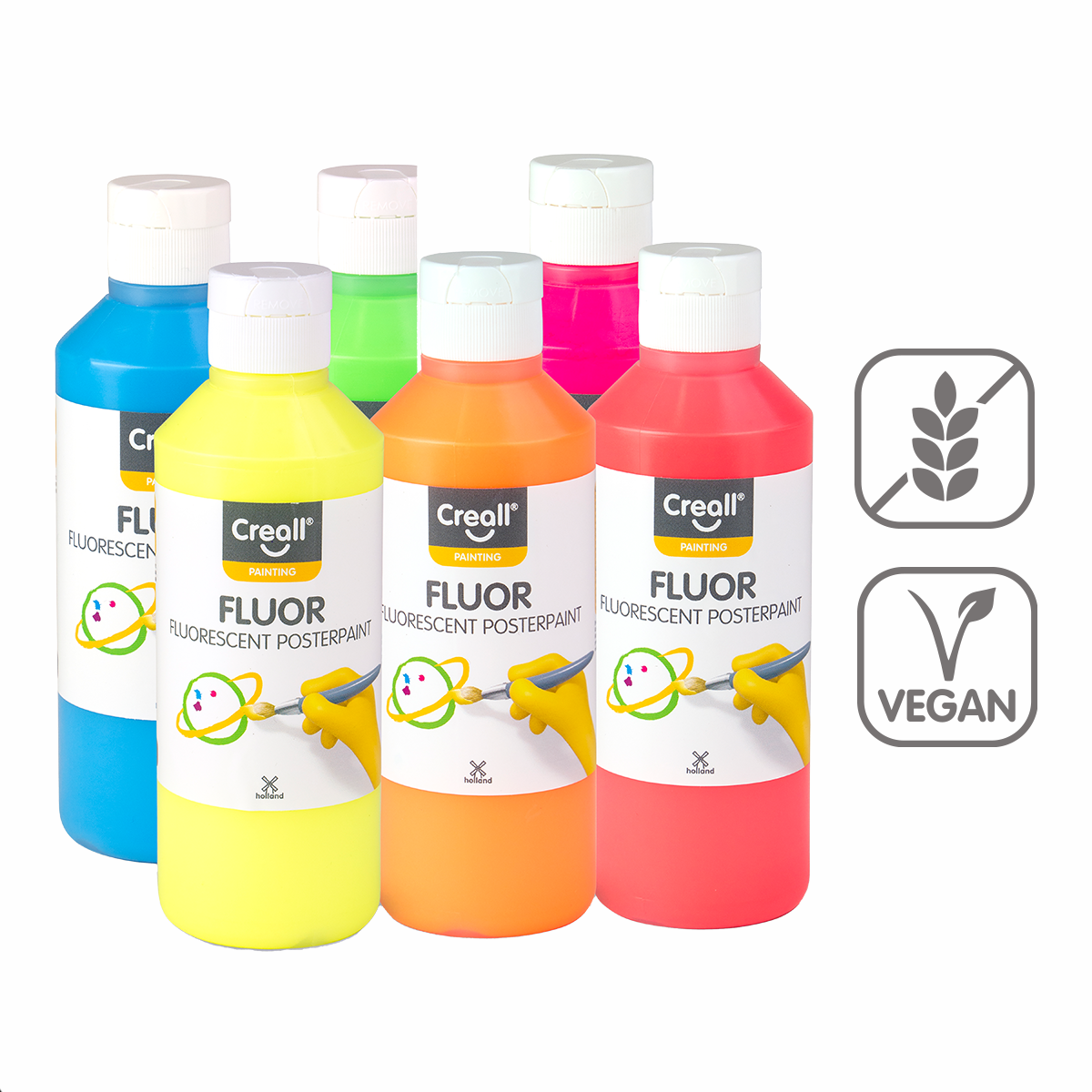 Sada temperových barev Creall Fluor, 6 × 250 ml, mix barev